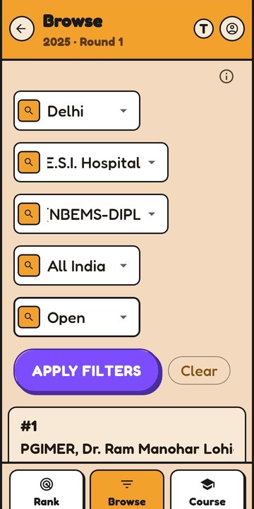 Browse allotments filtered by state, college, department, quota and category